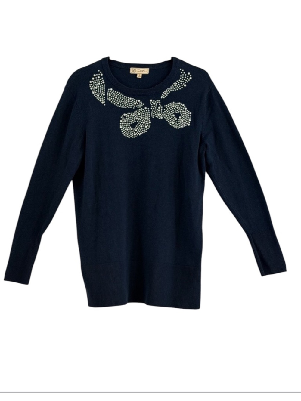 DG2 by Diane Gilman Elegant Black Sweater with Rhinestone Bow Size S